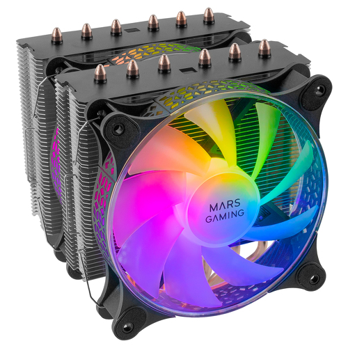 Cooler MARS GAMING MCPU-XT CPU COOLER, DUAL TOWER, 2X 12CM PWM ARGB FAN, 6X HEATPIPE, 300W, BLACK - Mars Gaming MCPUXT