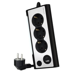 Power Strip Nanocable Desktop com 3x Shuckos, 1x USB-C e 1x USB-A - Iluminação LED com Interruptor - Cabo de 1,50m - Nanocable 10.37.0013-BK