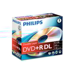 DVD+R 8.5GB 8x Dual Layer Philips Jewell Case 5un - Philips PHIDR8S8J05C