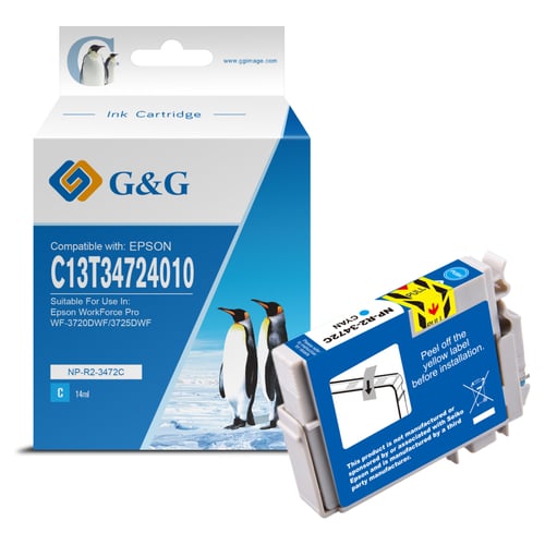 G&G Epson T3472/T3462 (34XL) Cião/Azul Cartucho de Tinta Pigmentada Compatível, 17 ml - Tinteiro Compatível C13T34724010/C13T34624010