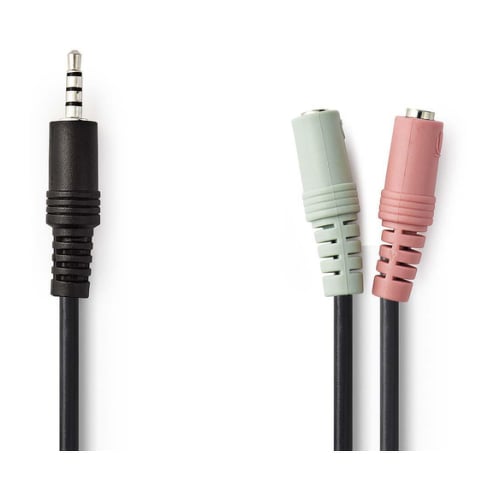 NEDIS CABO AUDIO STEREO 1 x 3.5MM MACHO 2 x 3.5MM FEMEA 20CM - Nedis CAGP22150BK02