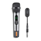 Microfone vocal sem fio NGS SingerStar - Tipo dinâmico - Som potente e nítido - Entrada de 3,5 mm e adaptador de 6,3 mm - Alcance de até 15 m - Duração da bateria de até 30 h - Preto - NGS SINGERSTAR