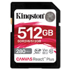 KINGSTON 512GB Canvas React Plus SDXC UHS-II 280R/150W U3 V60 for Full HD/4K - Kingston SDR2V6/512GB