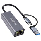 Ewent Adaptador USB-C & USB para RJ45 Cinza Metal - Ewent EW9819