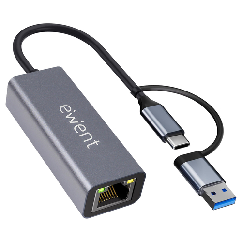 Ewent Adaptador USB-C & USB para RJ45 Cinza Metal - Ewent EW9819