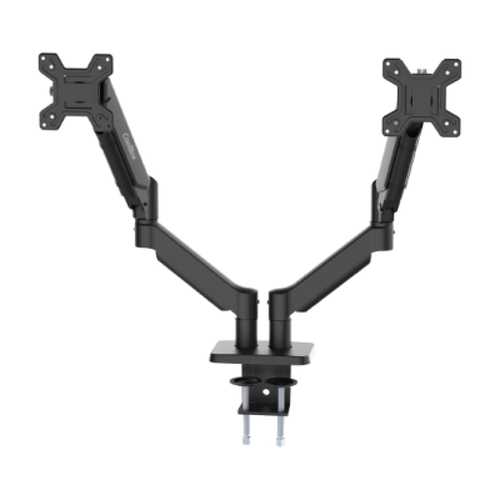 Suporte de mesa com braço articulado Coolbox M02D para 2 monitores de até 32" - Giratório e inclinado - Pistão a gás - Peso máximo de 8 kg por braço - VESA 100x100 mm - Coolbox COO-SOP-M02D
