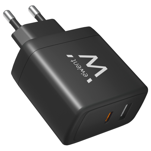 EWENT CARREGADOR GAN USB-C E USB-A 65W BLACK - Ewent EW1330