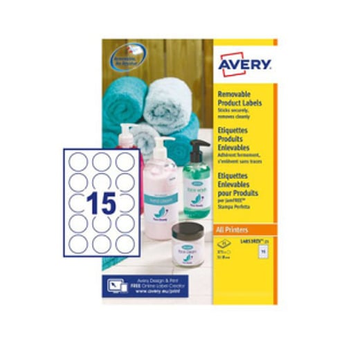 Etiquetas Redondas Removíveis 51mm Avery 25 Folhas 375un - Avery AVEL4853REV-25