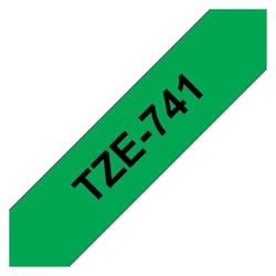 Fita de etiquetas laminadas genéricas Brother TZe741 - Texto preto sobre fundo verde - Largura 18 mm x 8 metros - BR-TZE741