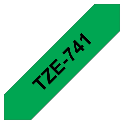 Fita de etiquetas laminadas genéricas Brother TZe741 - Texto preto sobre fundo verde - Largura 18 mm x 8 metros - BR-TZE741