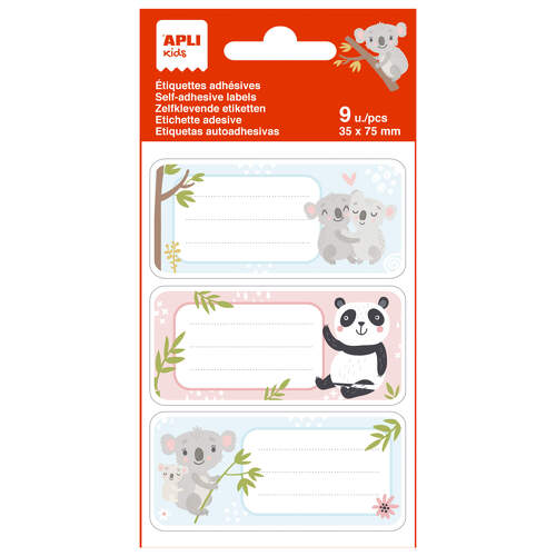 Autocolantes escolares Apli Koala - Tamanho 81x36mm - 9 autocolantes por saco - Autocolantes permanentes de alta qualidade - Branco - APLI 214936
