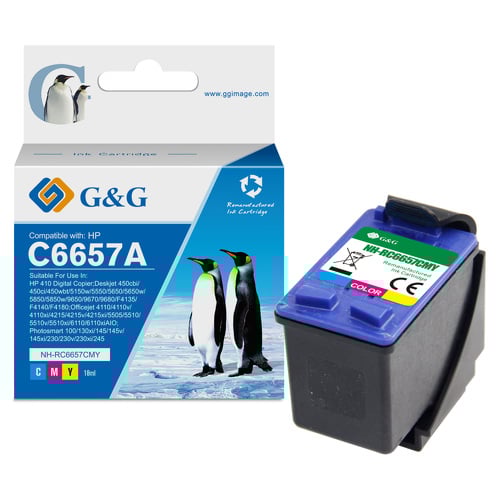 Cartucho de tinta remanufaturado colorido G&G HP 57 - Substitui C6657GE/C6657AE - HP GG-57