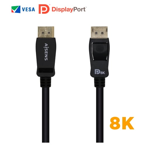 Cabo Displayport Certificado Aisens V1.4 8K@60hz - DP/M-DP/M - 2,0m - Preto - Aisens A149-0432