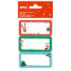 Apli Christmas Bite Stickers - 9 autocolantes rectangulares com cantos arredondados - 3 modelos diferentes - Autocolantes permanentes de alta qualidade - Tema de Natal - Vermelho e verde - APLI 214996