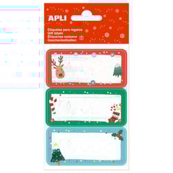 Apli Christmas Bite Stickers - 9 autocolantes rectangulares com cantos arredondados - 3 modelos diferentes - Autocolantes permanentes de alta qualidade - Tema de Natal - Vermelho e verde - APLI 214996