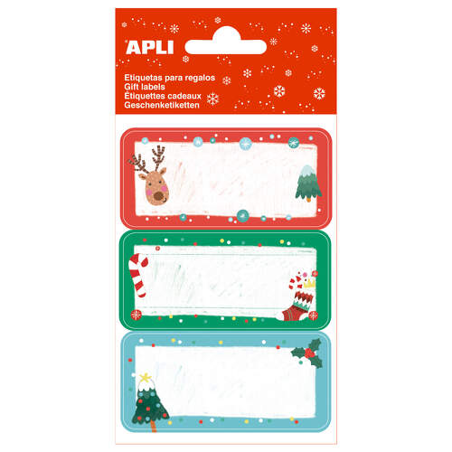 Apli Christmas Bite Stickers - 9 autocolantes rectangulares com cantos arredondados - 3 modelos diferentes - Autocolantes permanentes de alta qualidade - Tema de Natal - Vermelho e verde - APLI 214996