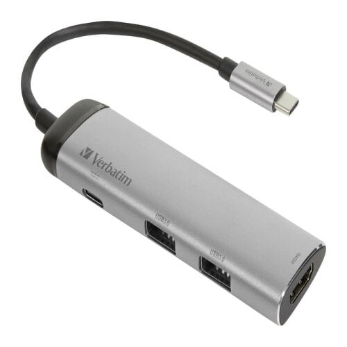 VERBATIM DOCK USB-C 2xUSB3 1xHDMI 1XUSB-C PD 100W ALUMINIO - Verbatim 48140
