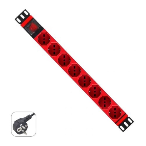 WP RACK REGUA TOMADAS 8X SCHUKO 19" PDU C/ INTERRUPTOR RED - WP Rack WPN-PDU-G01-08/R