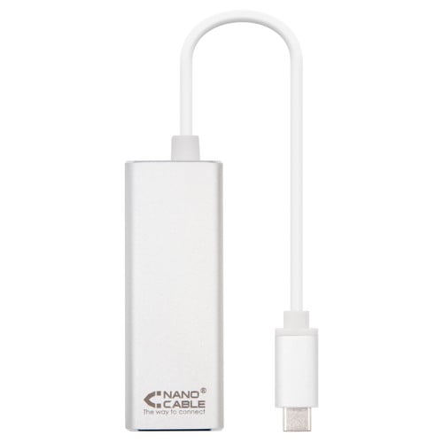 Conversor Nanocable USB-C para Gigabit Ethernet 10/100/1000 Mbps - 15 cm - Cor Alumínio - Nanocable 10.03.0402