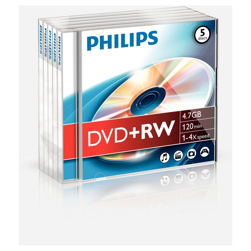DVD+RW 4.7GB 4x Philips Jewell Case 5un - Philips PHIDW4S4J05F