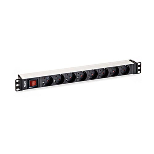 Equipar o Power Strip de Alumínio com 8 Shucks para Montagem em Rack 19" 1U - Interruptor Ligar/Desligar - Cabo de 1,80m - Equip EQ333293