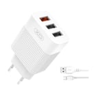 Pacote de carregador de corrente XO L72 1x USB-A 18W Fast Charge 3.0, 2x USB-A + Cabo USB-A para MicroUSB - XO 170631