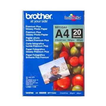 Papel BROTHER Fotografico Glossy 20 uni A4 260g/m2 - Brother PAPBRTBP71GA4