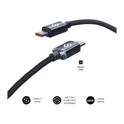 Cabo USB-C Subblim Optimus - 60W - Nylon entrançado - 480Mbps - 1 metro - Preto - 1 metro - Subblim SUBCAB-C06001