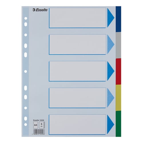 Separadores A4 Polipropileno Cores Sortidas 5 Pestanas - Esselte 1721085