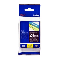 Fita laminada. Texto branco sobre fundo preto. Largura: 24 mm. Comprimento: 8 m - Brother TZe355