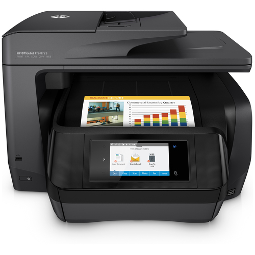 HP OfficeJet Pro 8725 All-in-One printer, Jato de tinta térmico, Impressão a cores, 4800 x 1200 DPI, Cópia a cores, A4, Preto - HP M9L80A