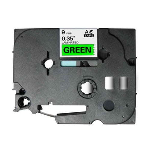 Fita para etiquetas de laminação genérica Brother TZe721 - Texto preto sobre fundo verde - Largura 9 mm x 8 metros - BR-TZE721