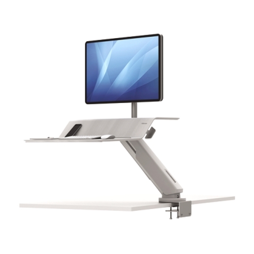 Estação de trabalho individual Fellowes Sit-Stand Lotus RT - Superfície grande - Inclui braço para monitor - Superfície de madeira resistente - Branco - Fellowes 8081701