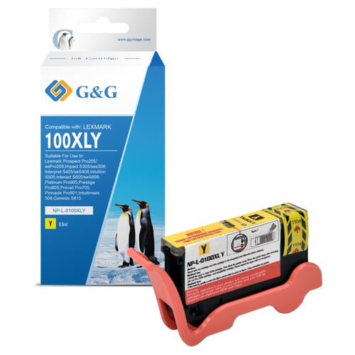 G&G Lexmark 100XL Amarelo Cartucho de Tinta Compatível, 9.6 ml - Tinteiro Compatível 14N1071E/14N1095E/14N0902E/14N0922E