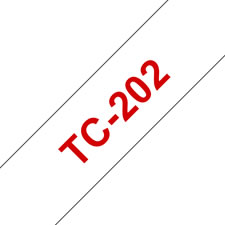 Fita laminada. Texto vermelho sobre fundo branco. Largura: 12 mm. Comprimento: 7,7 m - Brother TC202