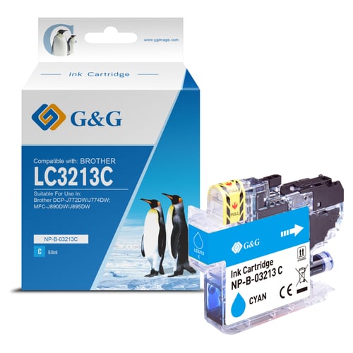 G&G Brother LC3213/LC3211 Cião/Azul Cartucho de Tinta Compatível, 400 Páginas - Tinteiro Compatível LC3213C/LC3211C