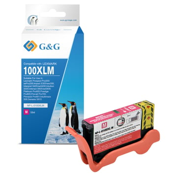 G&G Lexmark 100XL Magenta Cartucho de Tinta Compatível, 9.6 ml - Tinteiro Compatível 14N1070E&#47;14N1094E&#47;14N0901E&#47;14N0921E