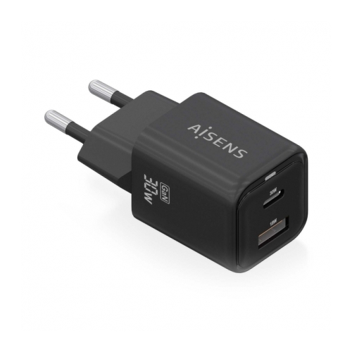 Carregador Aisens USB-C 30W - Alta eficiência energética - Tecnologia AI para carregamento rápido - Várias protecções de segurança - Compatível com USB-C e USB-A - Carregamento simultâneo - Aisens 284862