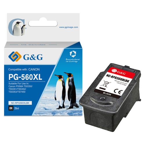 Cartucho de tinta preto remanufaturado G&G Canon PG560XL - Substitui 3712C001/3713C001 - Canon GG-PG560XL