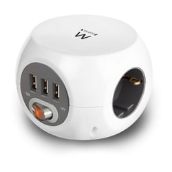 EWENT BLOCO TOMADAS CUBICO 3xSHUKO 3xUSB 2.4A BRANCO 1.5MT - Ewent EW3939