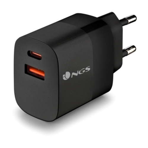 Carregador de parede universal NGS Bud 33W 33W Ultra rápido - 1x USB-C PD & PPS, 1x USB-A QC 3.0 - Cor preta - NGS 301172