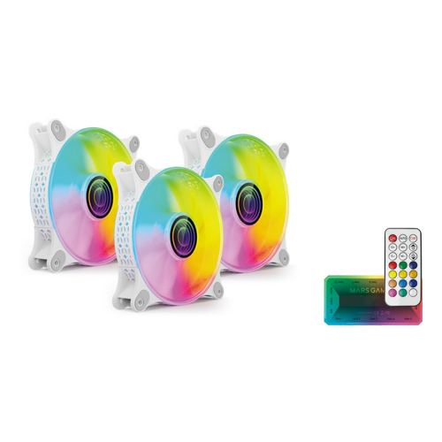 Ventoinha MARS GAMING MF-3DKIT,3X12CM INFI MIRROR FAN,10C ARGB CONTROL BOX,RF REMOTE & MB CONTROL,WH - Mars Gaming MF3DKITW