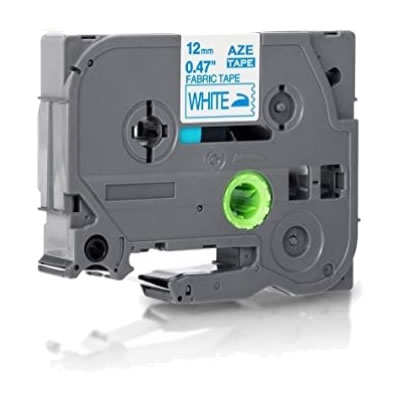 Fita Têxtil compatível com TZe-FA3C. Texto azul sobre fundo branco. Largura: 12 mm. Comprimento: 3 m - TZe-FA3C (Compatível)