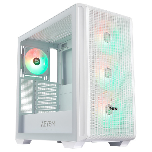Abysm Danube Kamp BX300 White Tower Case ATX, ITX, Micro ATX - Lado de vidro temperado - 3,5" e 2,5" - USB-A, USB-C e áudio - 4 aberturas ARGB instaladas - Suporta refrigeração líquida - Abysm 265837
