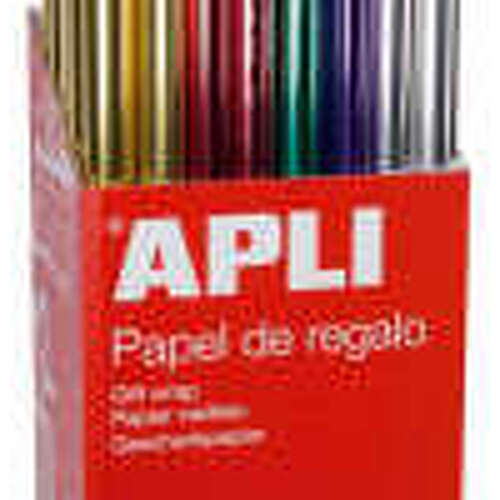 Apli Expositor de 55 Rollos de Papel Regalo Metalizado - 11 Rollos por Color - Medidas del Rollo 0.70x2m - Colores Lila, Oro, Plata, Rojo, Verde - APLI 13643