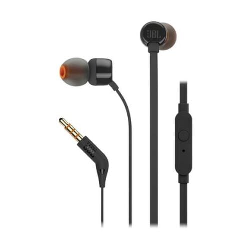 JBL Tune 110 com microfone - Mãos livres - Controlo dos auscultadores - Cabo plano de 1,11 m - Preto - JBL JBLT110BLK