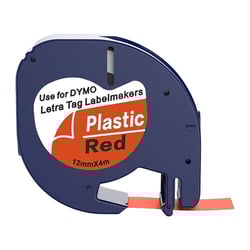 Dymo LetraTag S0721630 Cinta de Etiquetas Generica para Rotuladora - Texto negro sobre fondo rojo - Ancho 12mm x 4 metros (91203) - Genérico DYR-91203