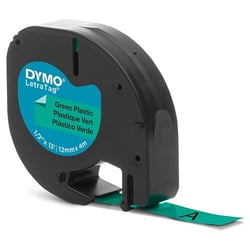 Dymo LetraTag S0721640 Cinta de Etiquetas Original para Rotuladora - Texto negro sobre fondo verde - Ancho 12mm x 4 metros (91204) - Dymo S0721640