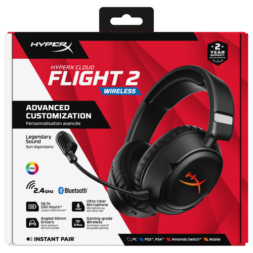 HP HyperX Cloud Flight 2 - Headset de gaming sem fios - Preto - HP B5VC4AA