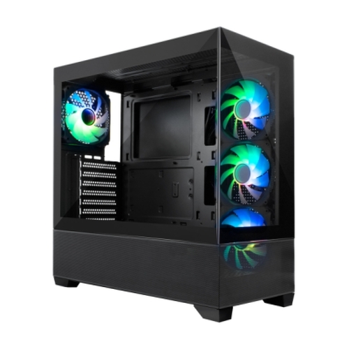 Caixa Coolbox GA250 Vision Tower ATX, Micro ATX, Mini-ITX - Vidro temperado à frente e ao lado - Tamanho do disco rígido 2,5", 3,5" - USB-A 3.0, USB-C e áudio - 4 ventoinhas ARGB de 120 mm - Arrefecimento por líquido - Suporta arrefecimento por líquido - Coolbox 303627